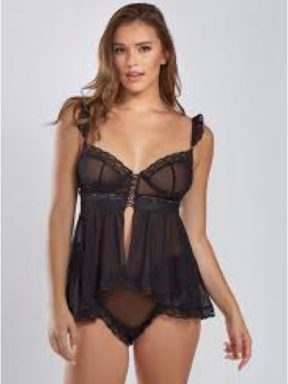 Sheer Lace Babydoll Chemise - Black